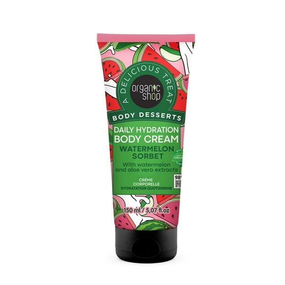 Organic Shop Watermelon & Aloe Vera Extract Deep Hydration Body Cream, 100% Vegan & Organic, Daily Moisturizer, Body, Face, Hand & Foot Natural Lotion, Intensive Care & Skin Hydration. 150ml