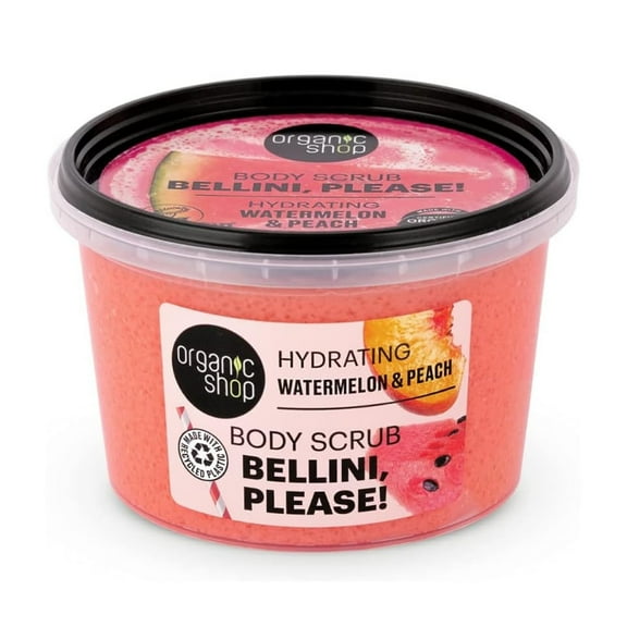 Organic Shop Peach Hydration & Exfoliating Body Scrub, 100% Vegan & Organic, Daily Exfoliant, Detox & Moisturizer, Body, Face, Hand & Foot, Intensive Care & Skin Toning. 250ml.
