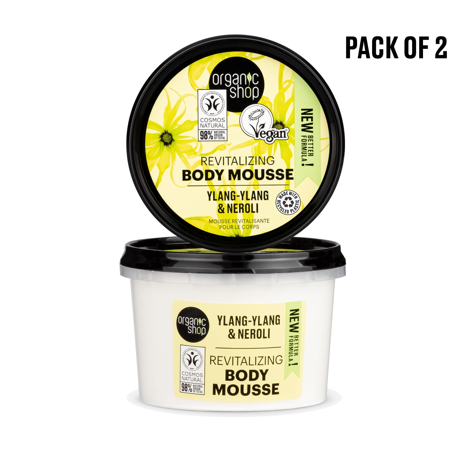 Organic Shop Ylang-Ylang & Neroli Revitalizing & Hydrating Body Cream, 100% Vegan & Organic, Daily Moisturizer & Nourishing, Face, Hand & Foot Natural Lotion, Intensive Skin Toning. 250ml. Pack of 2