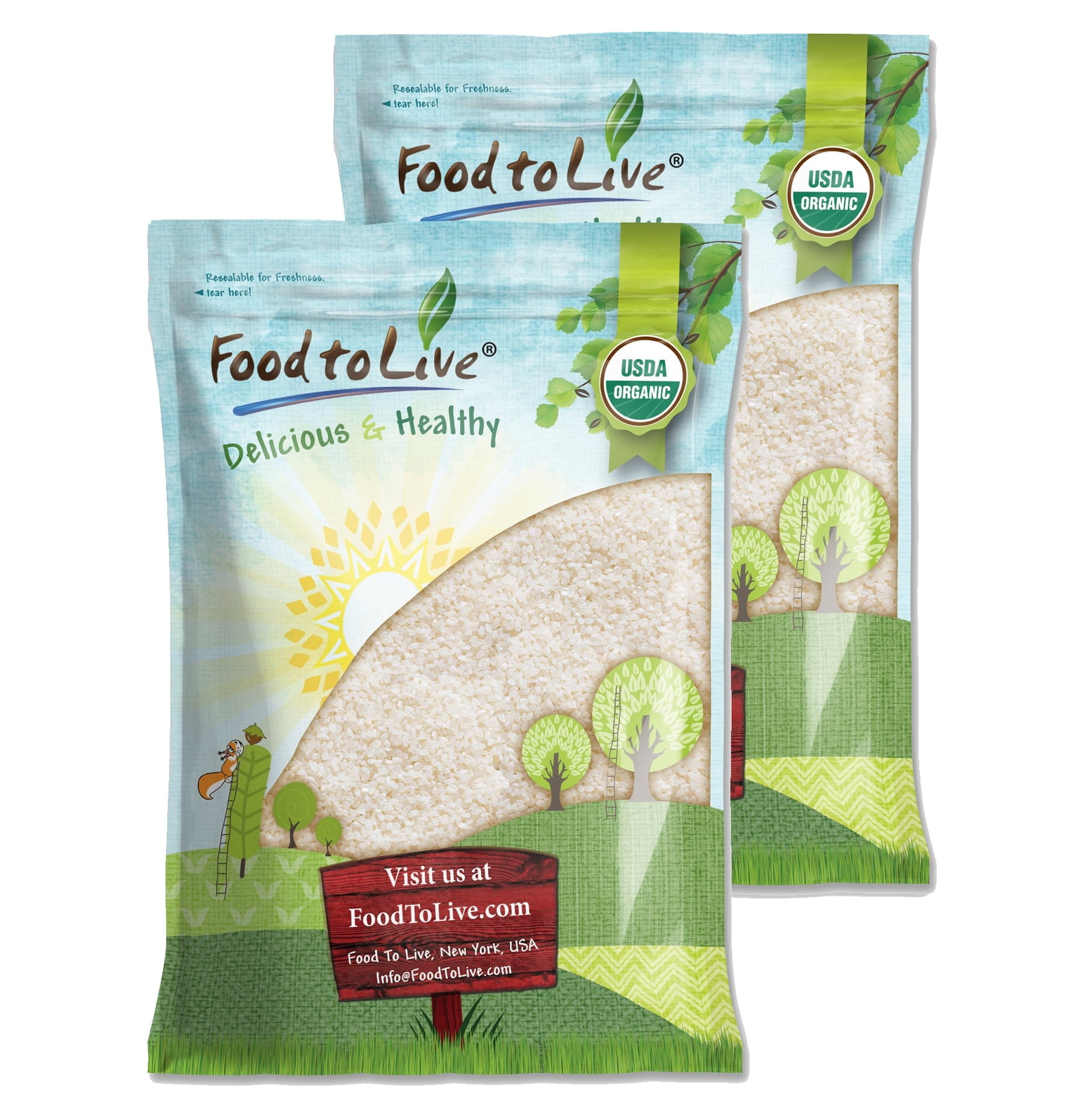 Organic Short Grain White Sushi Rice, 20 Pounds — Non-GMO, Kosher, Raw, Vegan — by Food to Live