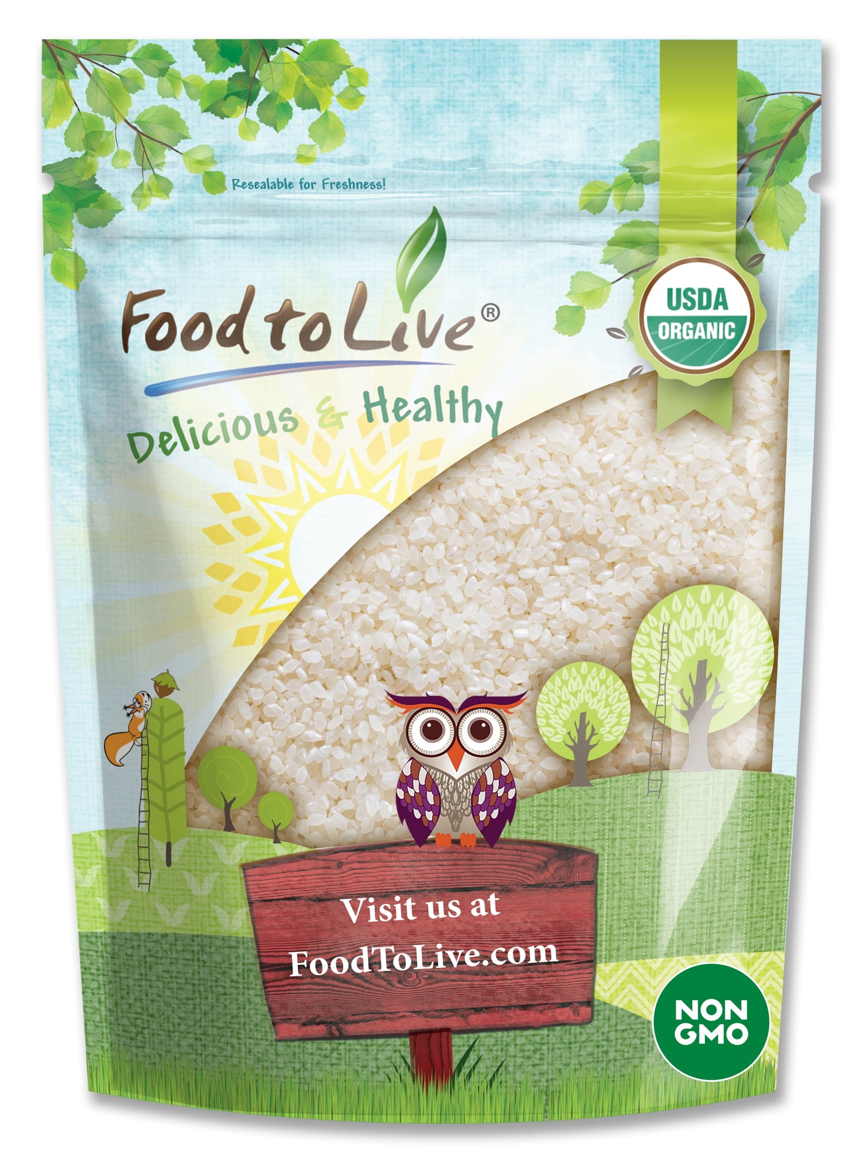 Organic Short Grain White Sushi Rice, 5 Pounds — Non-GMO, Kosher, Raw, Vegan — by Food to Live