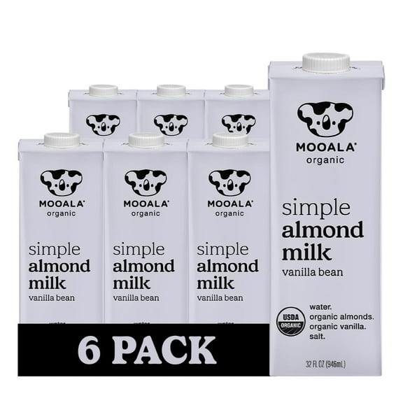 Organic Simple Almond Milk Vanilla, 32oz - 4 Ingredient, Shelf Stable, No Gums, No Oils, No Fillers, Unsweetened, Non-GMO, No Additives, Dairy Free Plant Based Milk, 6 pack