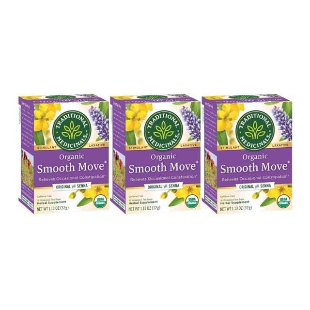 Organic Smooth Move Laxative Tea, 16 Tea Bags (Pack of 3)