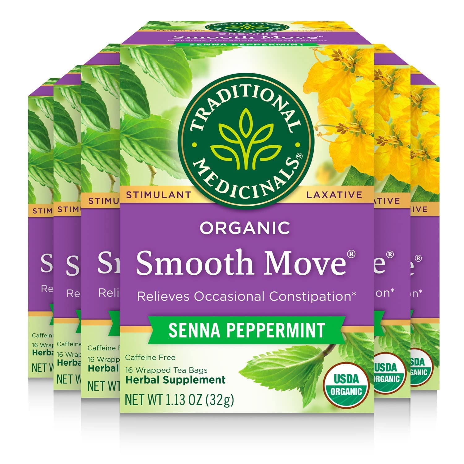 Organic Smooth Move Senna Peppermint Tea, Relieves Occasional