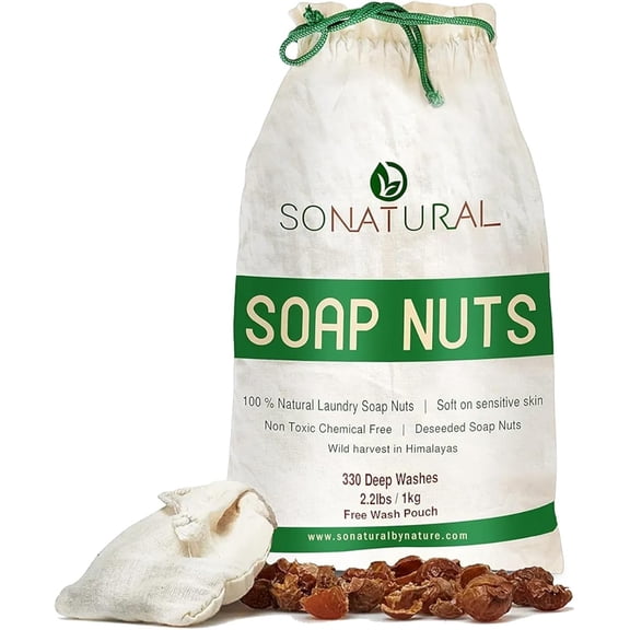 Organic Soap Nuts Wash Bag Included - Deseeded Soap Berries | Hypoallergenic Laundry Detergent for Sensitive Skin & Baby Clothes| Fragrance & Sulfate-Free Shampoo (1kg / 35.2 oz)