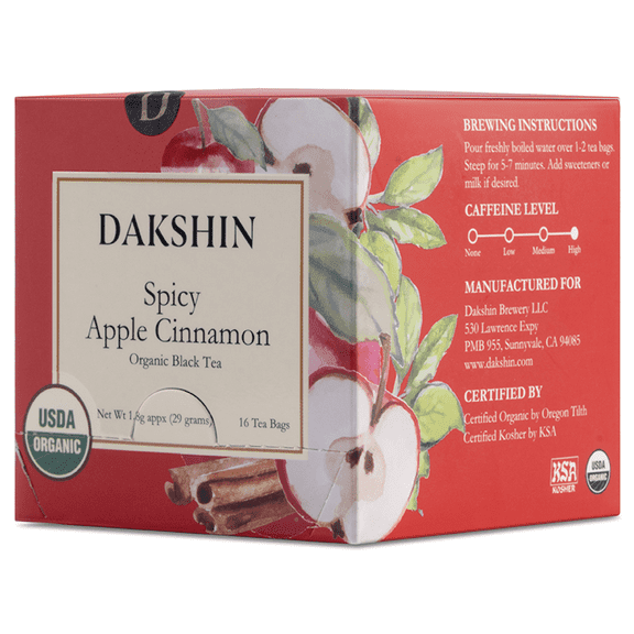 DAKSHIN Cozy Organic Spicy Apple Cinnamon Black Tea Bags, 16 Count