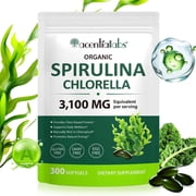 Organic Spirulina with Chlorella 3100mg, Energy & Vitality Support, Gluten-Free, 300 Softgels