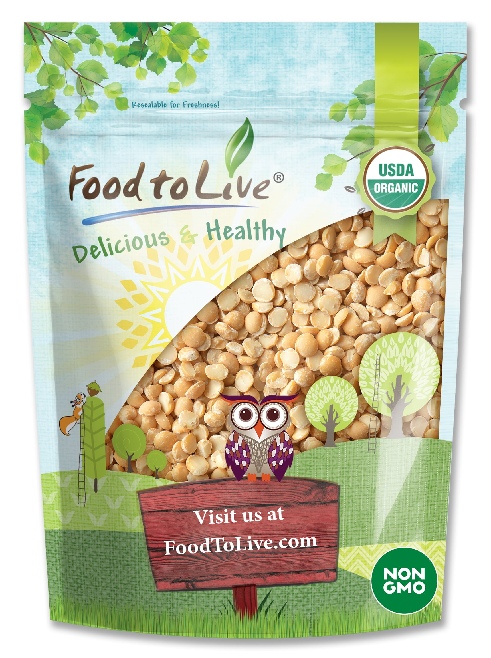 Organic Split Yellow Peas, 2 Pounds  Dry Non-GMO Pulses. Legumes in Bulk. Great for Soups, Stews & More! Good Source of Protein and Fiber. Easy to Cook. Kosher