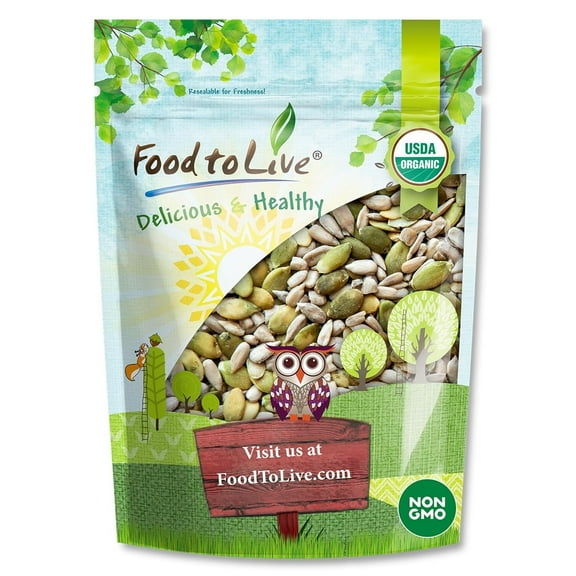 Organic Sprouted Sunflower and Pumpkin Seed Mix with Himalayan Salt, 8 Ounces – Raw, Vegan, Kosher, Bulk - by Food to Live