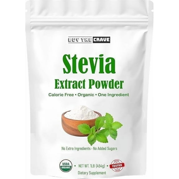 Buy The Crave Organic Stevia Extract 200:1 Powder, Zero-Calorie, Non-GMO, Vegan, No after-taste, 1 lb