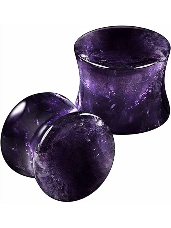 Organic Stone Amethyst Double Flared Saddle Ear Gauge Plugs Stretcher Lobe Earring Piercing Jewelry 00g 10mm 2pcs