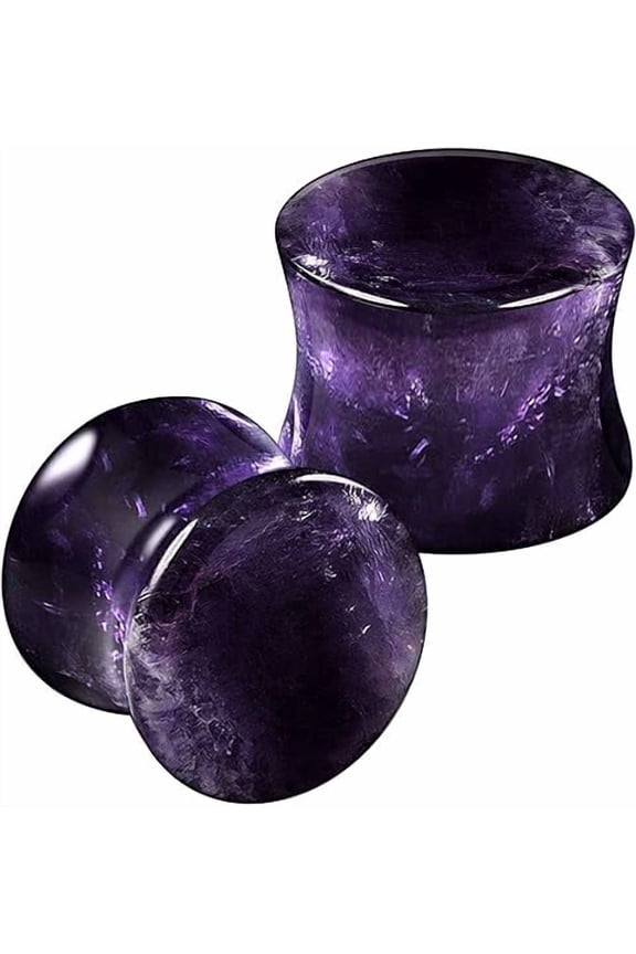 Organic Stone Amethyst Double Flared Saddle Ear Gauge Plugs Stretcher Lobe Earring Piercing Jewelry 00g 10mm 2pcs