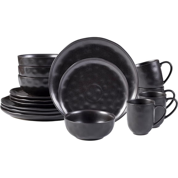 Organic Stoneware Sky Star 16pc Dinner Set Reactive Glaze, Black