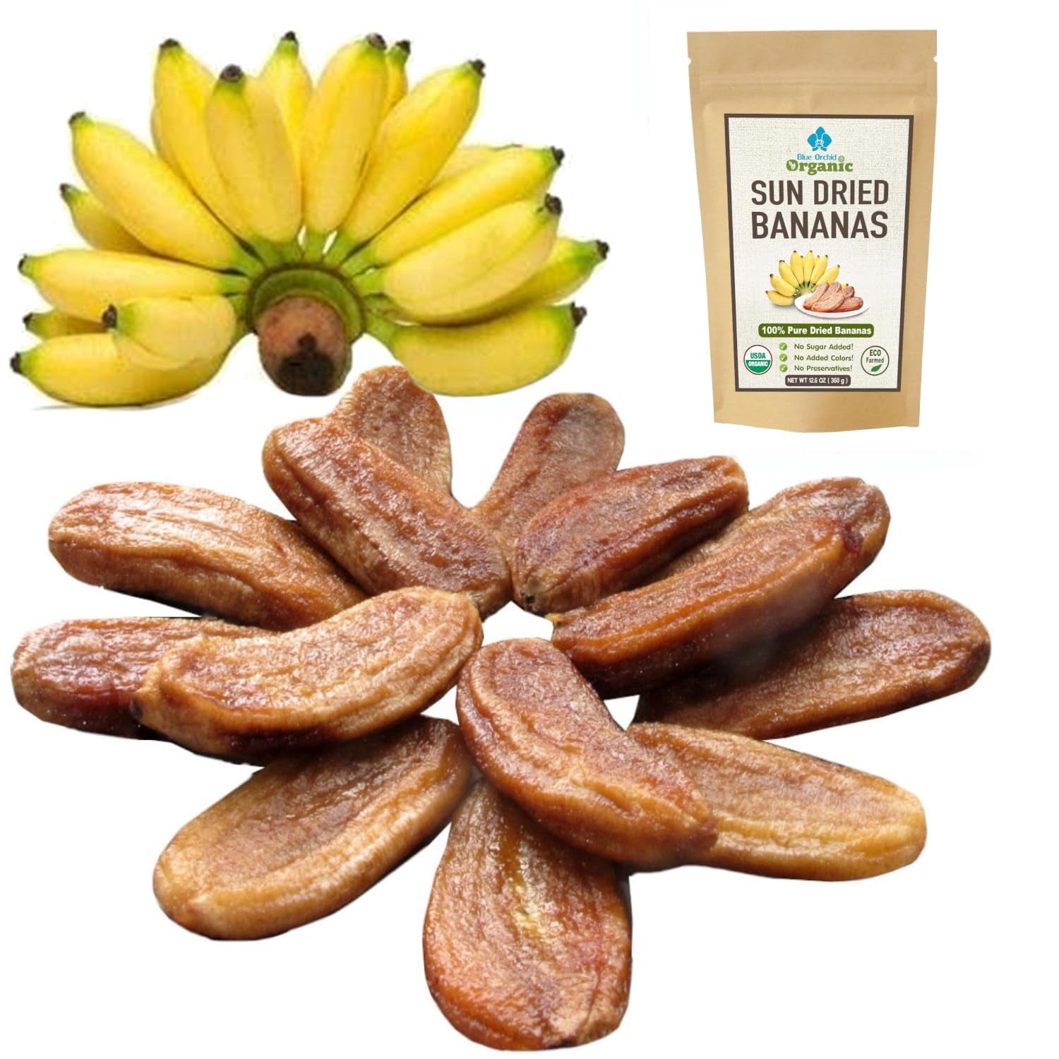Organic Sun Dried Whole Bananas - No Sugar Added - No Preservatives