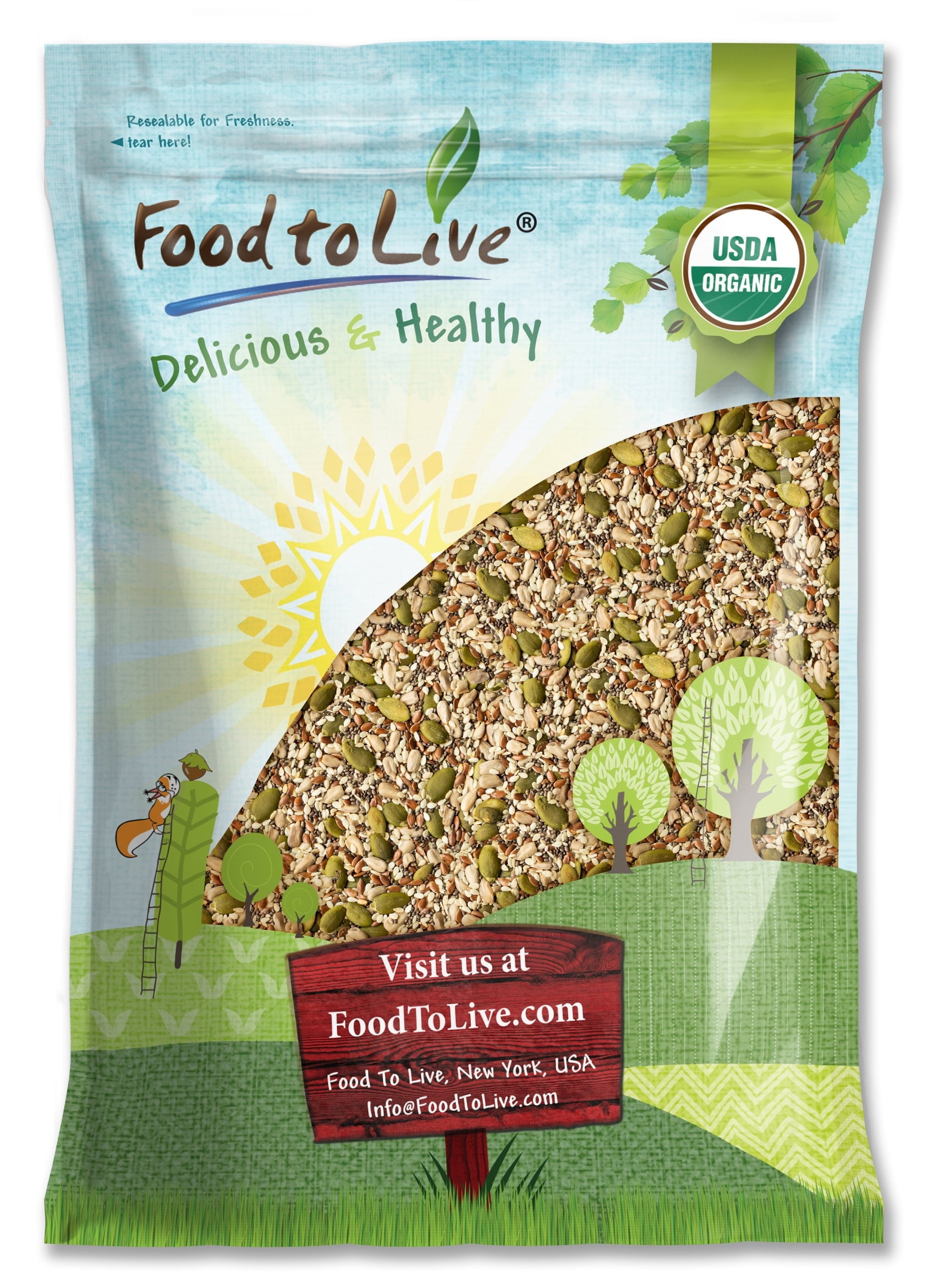 Organic Super 5 Seeds Mix, 10 Pounds – Non-GMO, Vegan, Kosher – by Food to Live