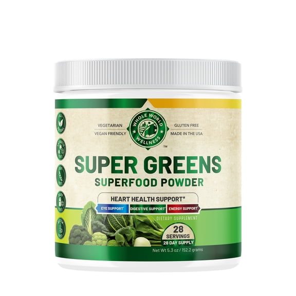 Organic Super Greens Powder, Citrus Punch Flavor. Energy, Digestive & Eye Health Support. Organic Spirulina, Chlorella, Red Beet Root Powder. All Natural, 28 Servings, USA Made