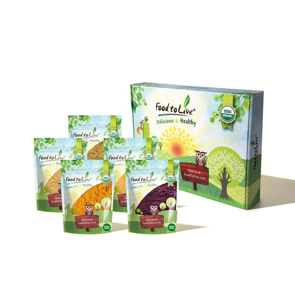 Organic Super Powders in a Gift Box - Acai Berry Powder, Goji Berry Powder, Sacha Inchi Powder, Maca Powder, Mesquite Powder