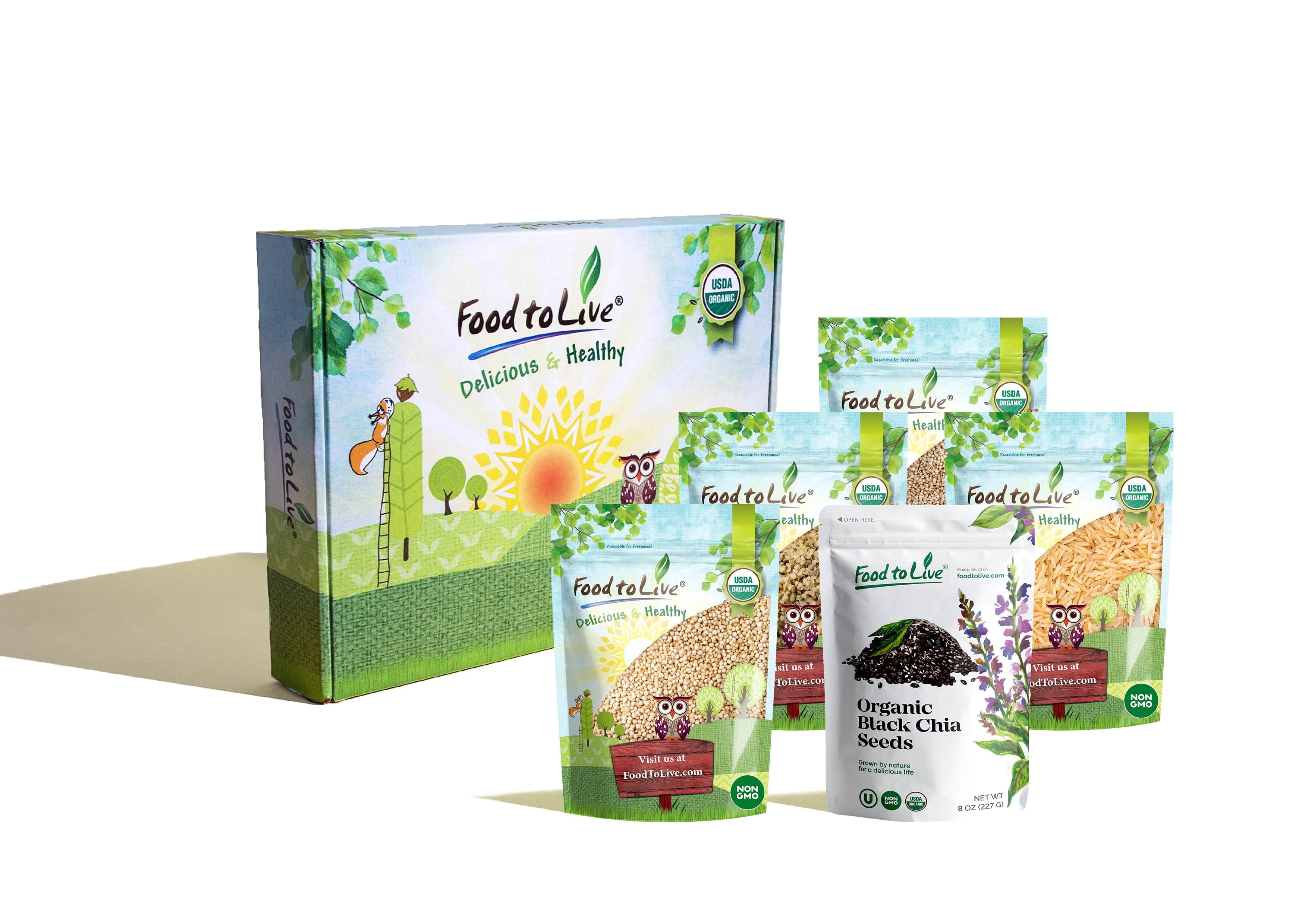 Organic Super Seeds in a Gift Box - Hemp Seeds,  White Quinoa, Amaranth, Brown Basmati Rice, and Chia Seeds