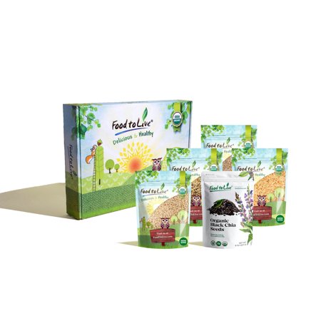 Organic Super Seeds in a Gift Box - Hemp Seeds, White Quinoa, Amaranth, Brown Basmati Rice, and Chia Seeds