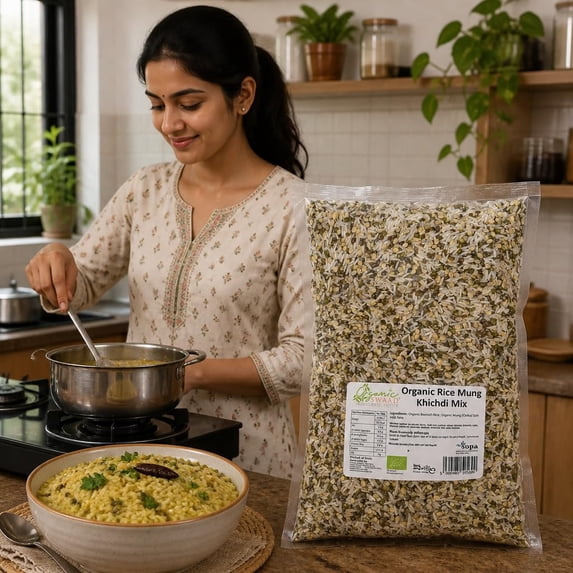 Organic Swaad Rice and Split Mung Dal with Skin Khichdi Mix, 500g ...