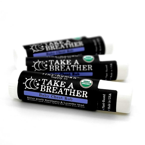 Organic Take A Breather Baby Chest Rub Stick 3pk, 100% Natural, Soothing Lavender & Eucalyptus, Petroleum Free, Cruelty Free