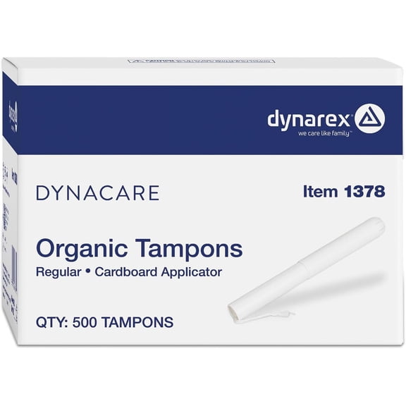 Dynarex DynaCare Regular Organic Tampons, Hypoallergenic Cotton Tampons with Cardboard Applicator, Unscented, 500 Count