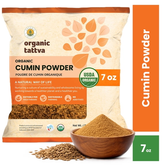 Organic Tattva Cumin Powder (Jeera) (7 oz/200 gm), Cold Ground Spices Powder with Natural Oils, No Additives, USDA Certified
