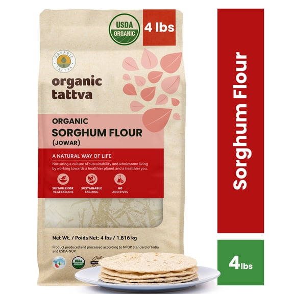 Organic Tattva Jowar Flour 4LB, Sorghum Flour, Vegan, Kosher, No Additives, Gluten Free, USDA Certified