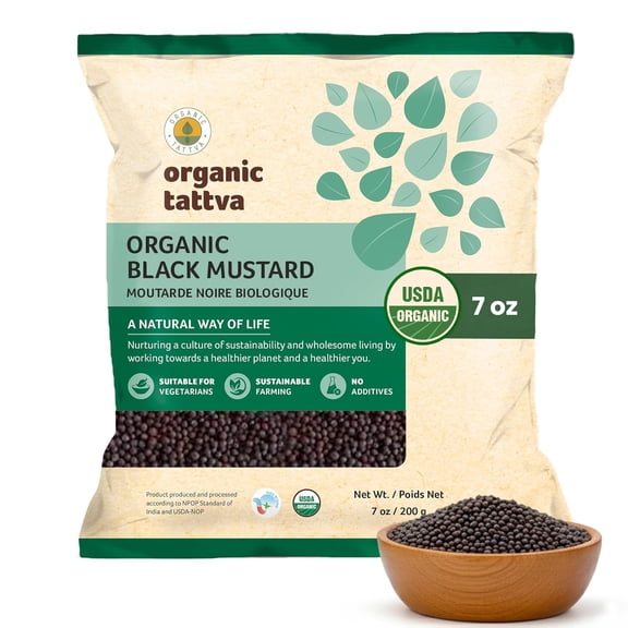 Organic Tattva Black Mustard Seed (7 oz/200 gm), Whole Spices with Natural Oils, No Additives, USDA Certified