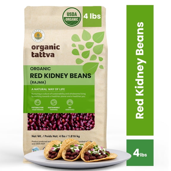 Organic Tattva Red Kidney Beans 4LB, Unpolished Red Rajma Bean, Vegan, Kosher, No Additives, Gluten Free, USDA Certified