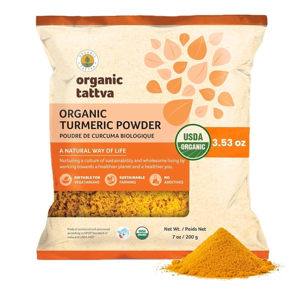Organic Tattva Turmeric Powder (Haldi) (3.53 oz/100 gm) Cold Ground Spices Powder with Natural Oils, Vegan, No Additives, USDA Certified