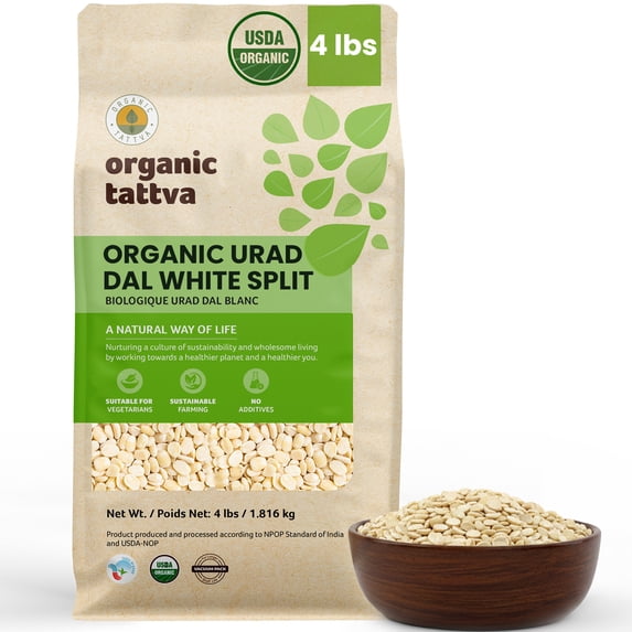 Organic Tattva White Urad Dal Split 4LB, Dry White Lentils, Vegan, Kosher, No Additives, Gluten Free, USDA Certified