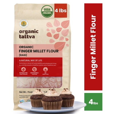 Organic Tattva Finger Millet Flour 4LB, Ragi Flour, Vegan, Kosher, No Additives, Gluten Free, USDA Certified