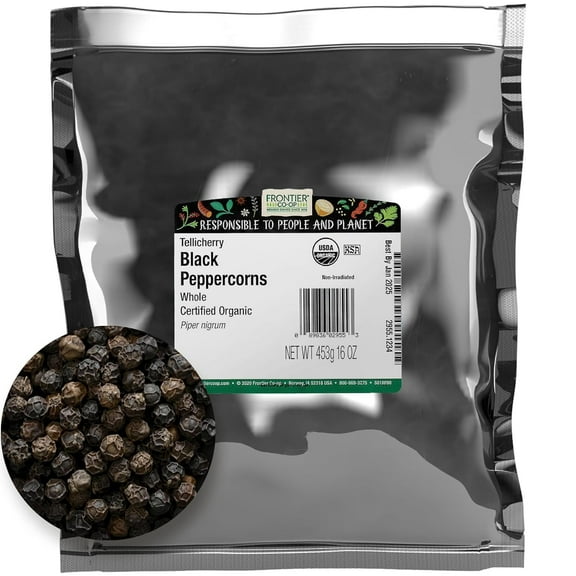Organic Tellicherry Whole Black Peppercorns 1lb - Black Pepper for Grinder Refill, Wholesale Restaurant Supply