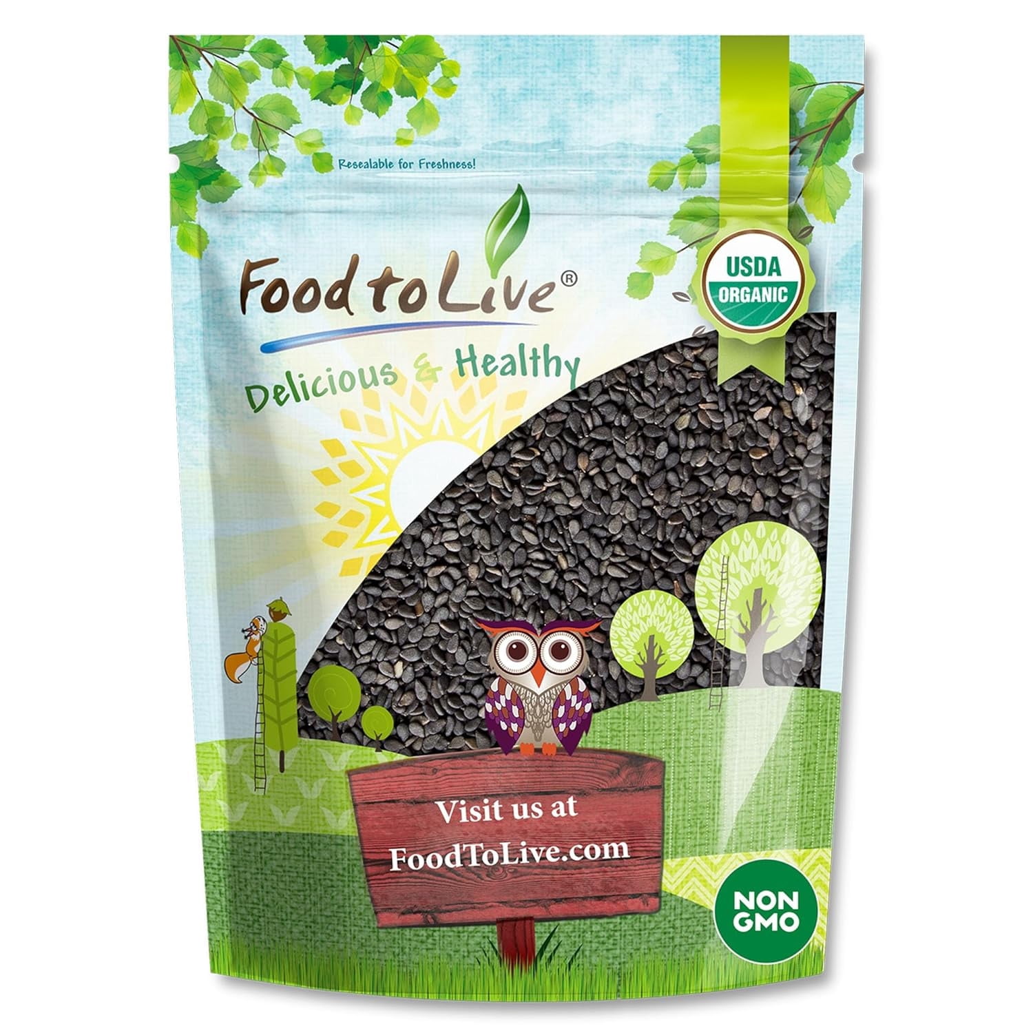 Organic Toasted Black Sesame Seeds, 8 Ounces  No-GMO, Vegan, Kosher, Bulk - by Food to Live