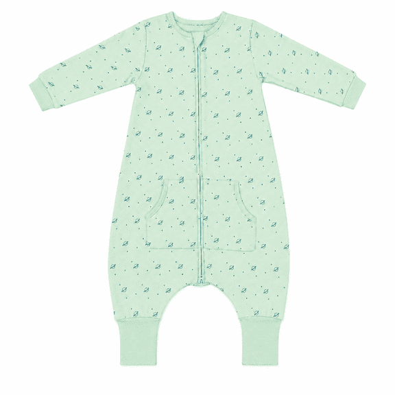Organic Toddler Sleep Sack with Feet Long Sleeve, 0.5 TOG 200 GSM Organic Cotton Wearable Blanket Walker with Legs, 2-Way Zipper Sleeping Bag for Early Walkers, Boys Girls 12-24 Months