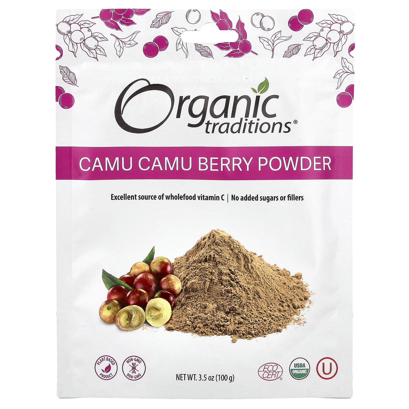 Organic Traditions Camu Camu Berry Powder - 100% Organic, 100g Bag, Rich In Vitamin C For Smoothies