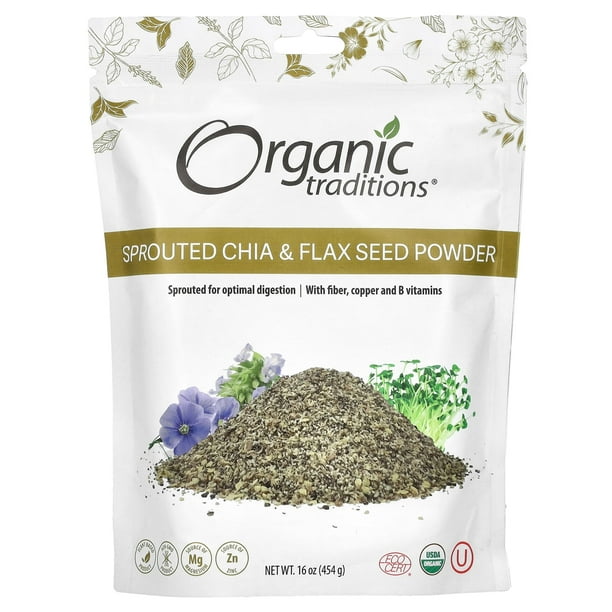 Organic Traditions Sprouted Chia & Flax Seed Powder, 16 oz (454 g