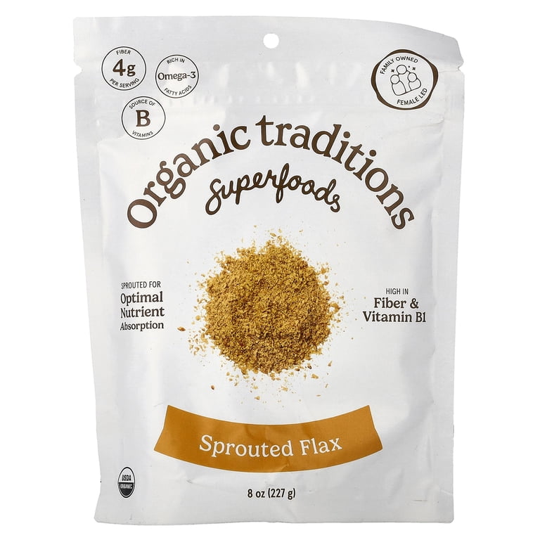 Organic Traditions Sprouted Flax Seed Powder, Golden, 8 oz Bag