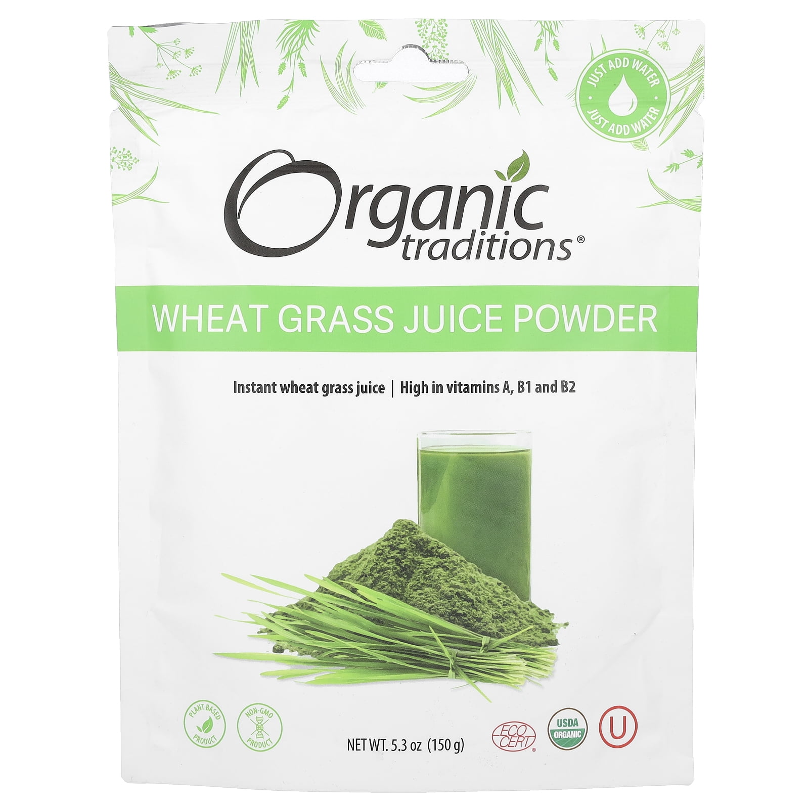 Organic Traditions Wheat Grass Juice Powder, 5.3 oz (150 g)
