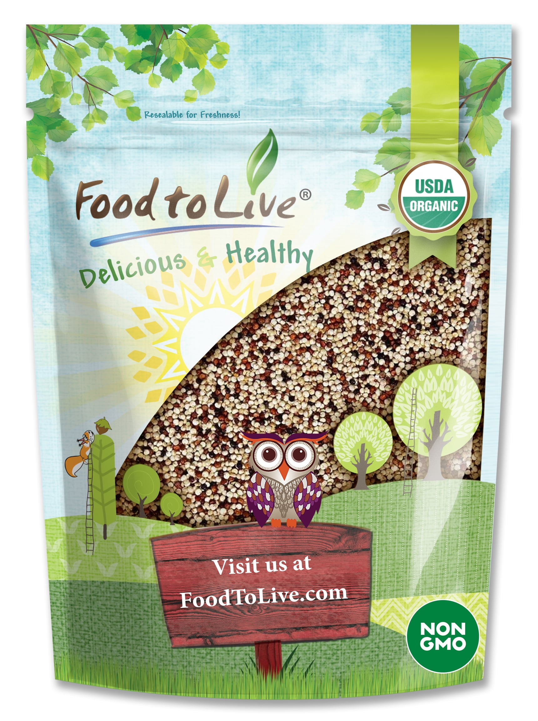 Organic Tri-color Quinoa, 3 Pounds  Non-GMO, Kosher, Raw, Vegan, Sproutable  by Food to Live