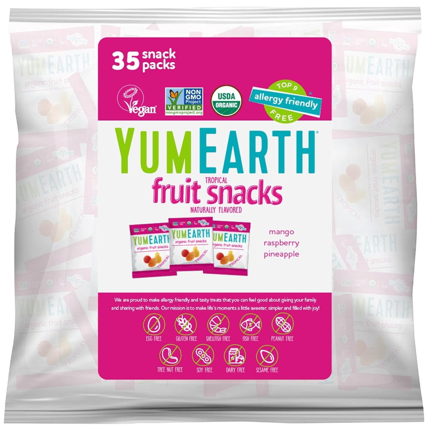 Organic Tropical Fruit Snacks Fruit Gummies Snack Packs, Gluten Free