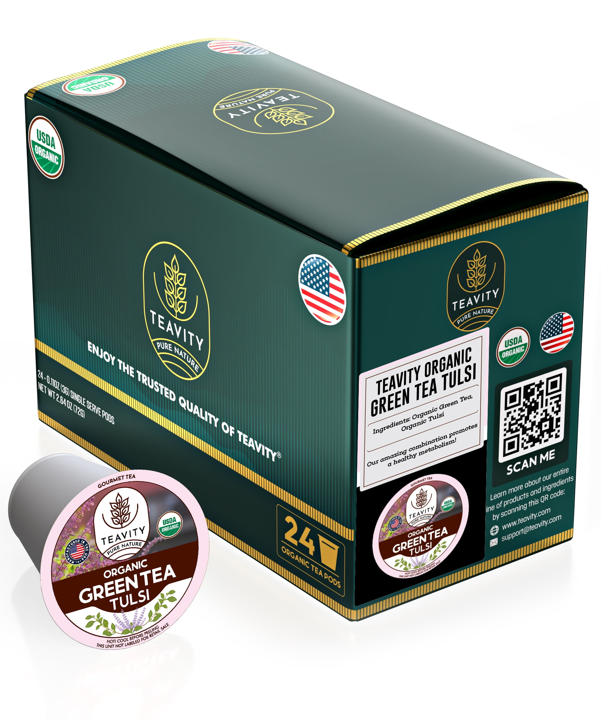 Organic Tulsi Green Tea Pod Compatible with Keurig Brewers by Teavity