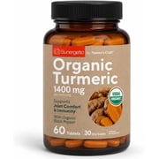 Sunergetic Organic Turmeric Supplement with Black Pepper, 1400 mg per Serving, 60 Count