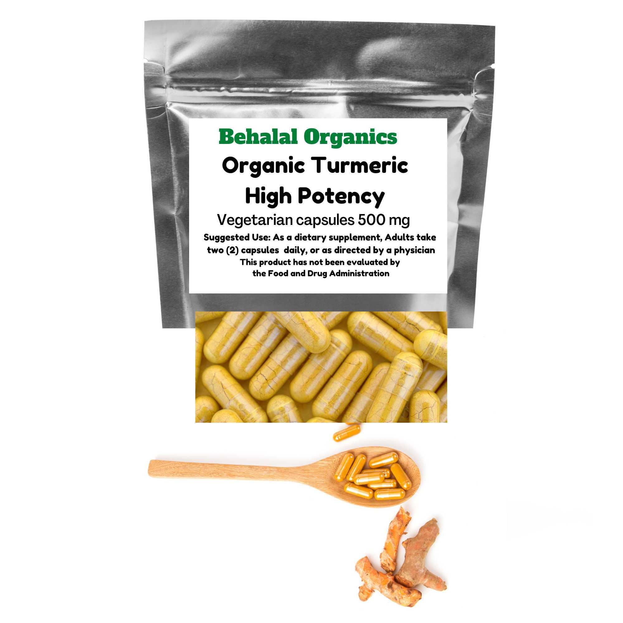 Organic Turmeric 500mg vegetarian capsules - Behalal Organics