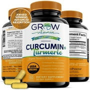 Grow Vitamin Organic Turmeric Curcumin 1500mg with BioPerine Vegan Capsules - 60 Count