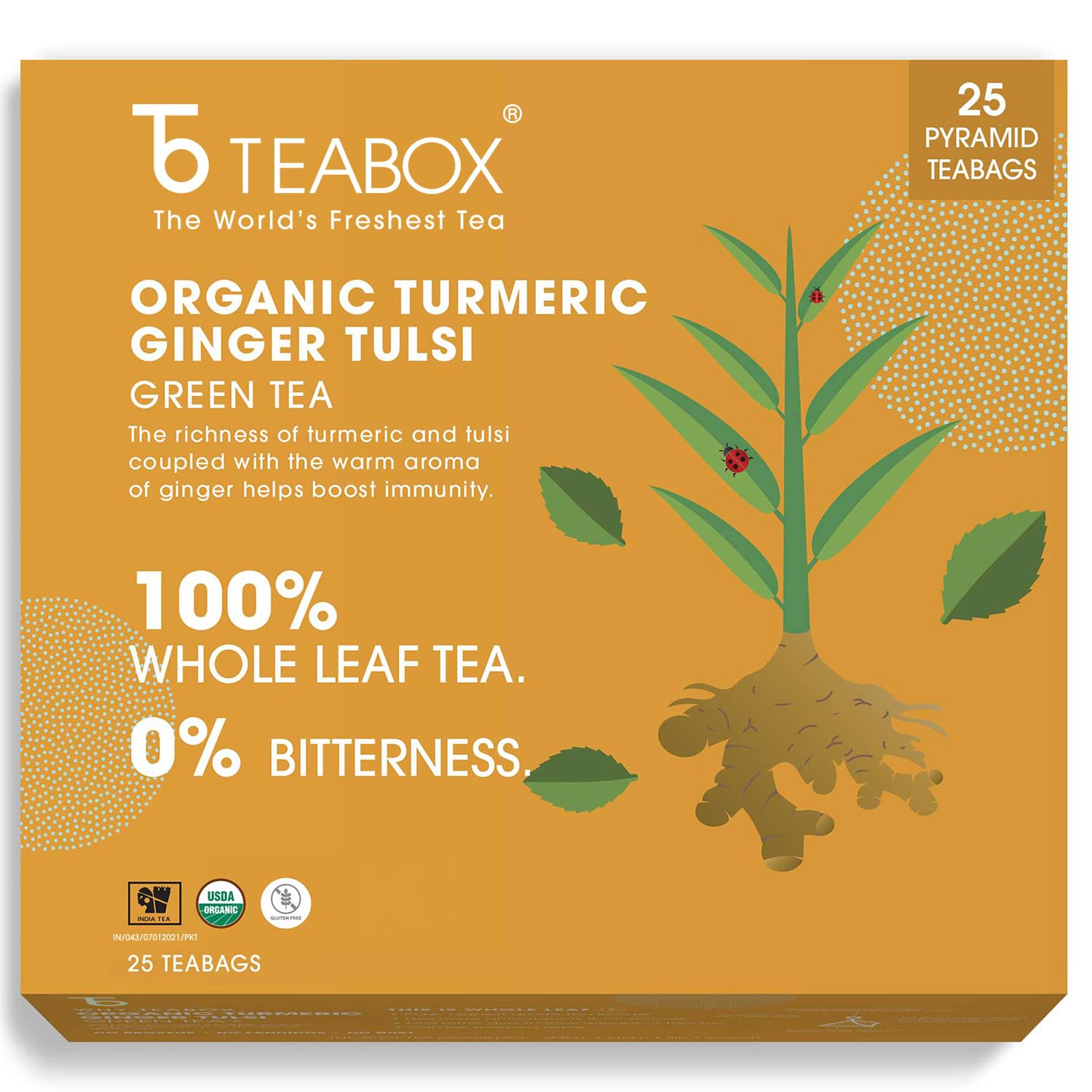 Organic Turmeric Ginger Tulsi Green Tea 25 Teabags For Immunity ing