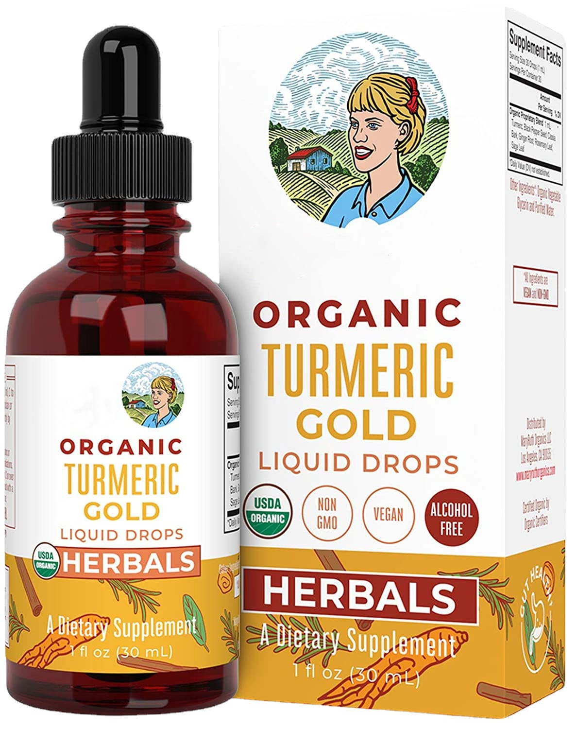Organic Turmeric Gold Liquid Drops Herbal Supplement Manage Inflammation, Support Joint