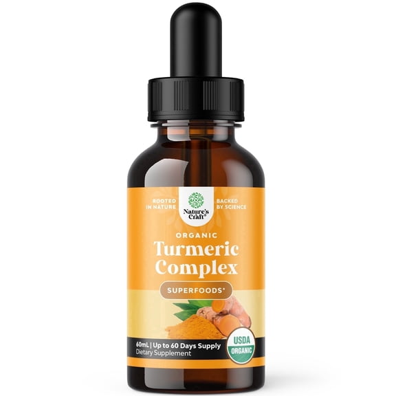 Organic Turmeric Liquid Drops for Adults - Turmeric Curcumin with Black Pepper, Cinnamon & Ginger Extract Liqui 60ml