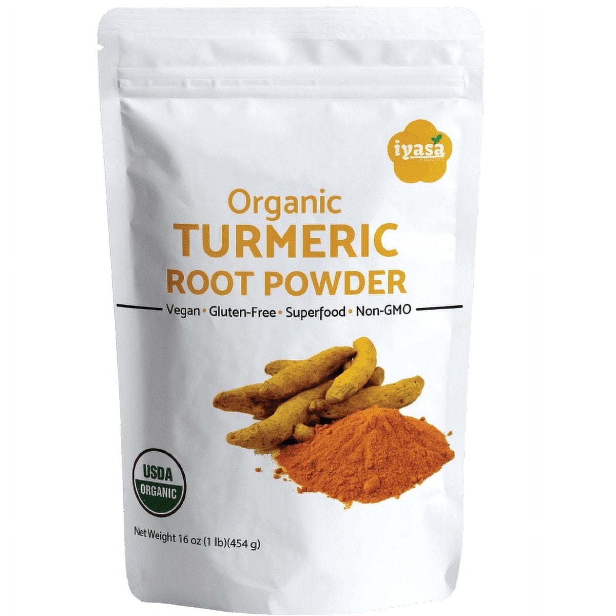 Iyasa Holistics Organic Turmeric Root Powder, Curcumin, USDA Certified, Finely Ground, 16 oz